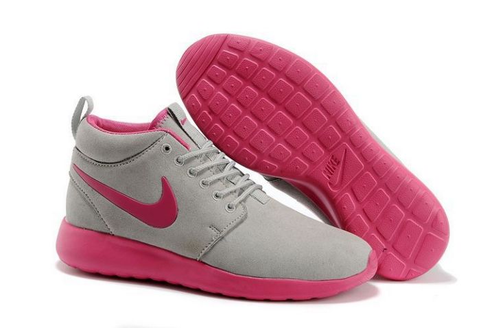 Classic Womens Nike Roshe Run Mid Shoes Gray Pink Discounted